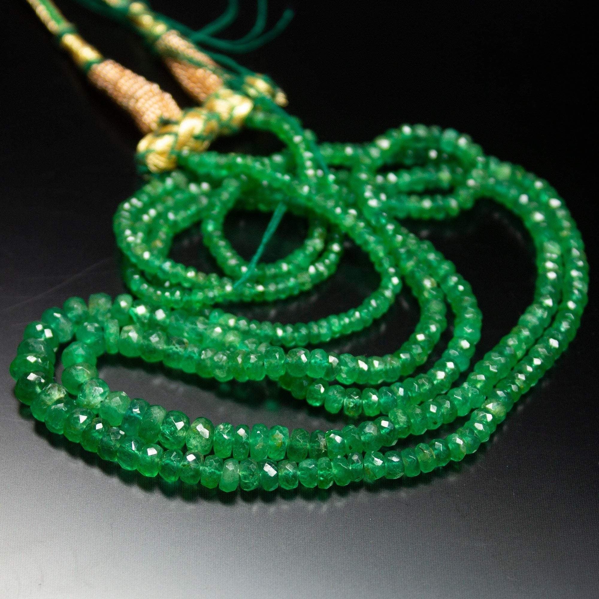Natural Zambian Green Emerald Smooth Rondelle Gemstone Loose Beads 6.5 2mm 3mm EMR7256