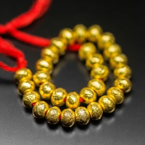 5pc, Handmade 18k Solid Gold Handmade Textured Rondelle Hollow Beads Spacer Findings St Patricks Day