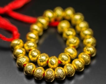 5pc, Handmade 18k Solid Gold Handmade Textured Rondelle Hollow Beads Spacer Findings St Patricks Day