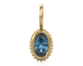 London Blue Topaz Oval Cut Solid Gold Charm / Blue Gemstone Handmade 18k Gold Pendant / 14k Gold November Birthstone Jewelry Making Findings