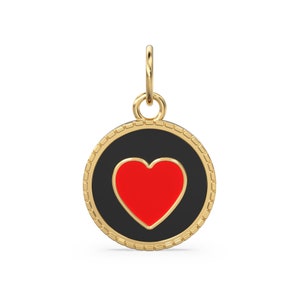 Red Heart Enamel Charm / Love 14k Solid Gold Pendant / 18k Gold Velntine Charm / Heart Gold Pendant / Mi Amor Charm