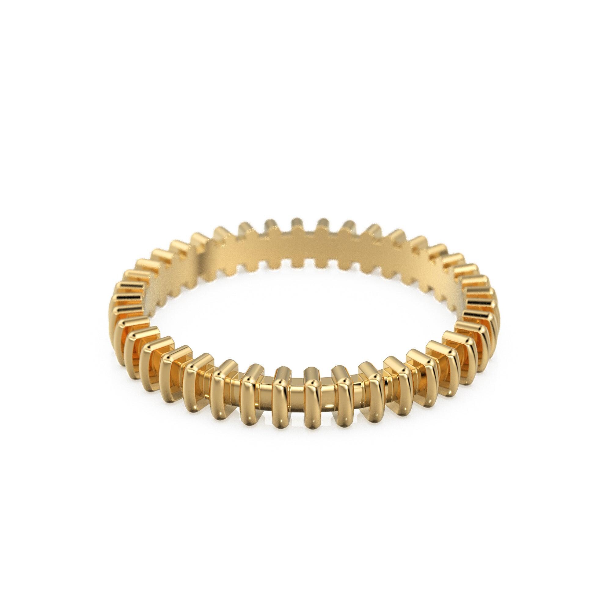 Notched Ridges Solid Gold Rectangular Ridges Notched Band Ring - Wedding Promise ...