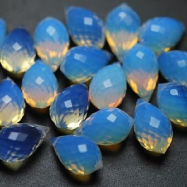 Opal Blue Quartz Faceted Dew Drops Shape Briolettes 14X8mm Size