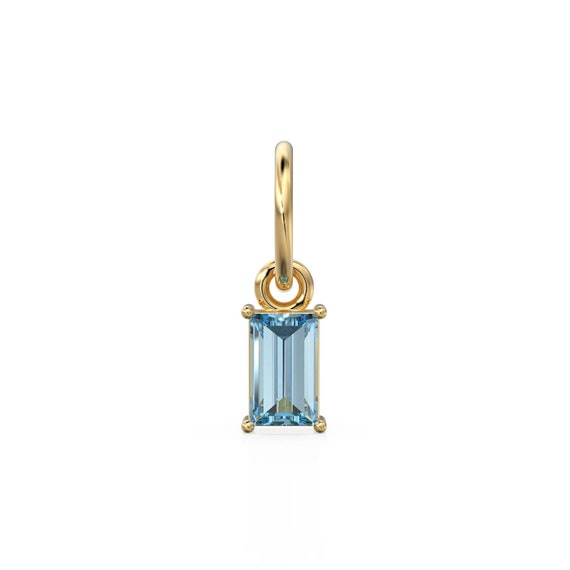小さなバゲットアクアマリンチャームペンダント / 14k 18k ソリッド