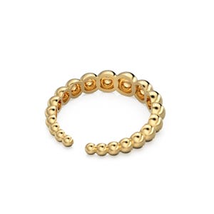 Beaded Open Cuff Ring - Stackable Lab Diamond Band - Flush-Set Everyday Anniversary Solid Gold Gift