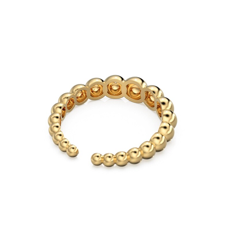 Beaded Open Cuff Ring - Stackable Lab Diamond Band - Flush-Set Everyday Anniversary Solid Gold Gift