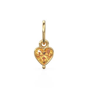 Bridal Citrine Heart Solid Gold Charm Bezel Jewelry Finding / November Birthstone / Yellow Gemstone / Minimalist Tiny Stackable Pendant