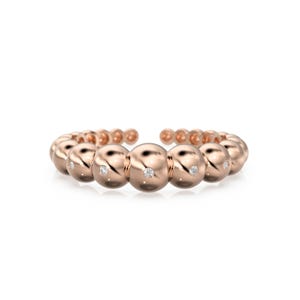 Beaded Open Cuff Ring - Stackable Lab Diamond Band - Flush-Set Everyday Anniversary Solid Gold Gift