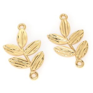 18k Solid Gold Yellow Leaf Connector 15x10mm with 2.20mm Closed Jump Rings Finding St Patricks Day