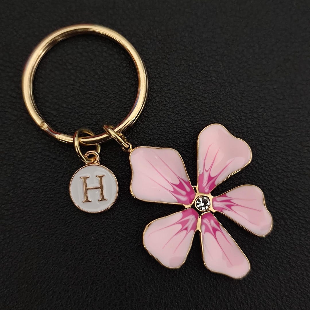 Pink Flower Keychain - Personalized Flower Keyring - Etsy