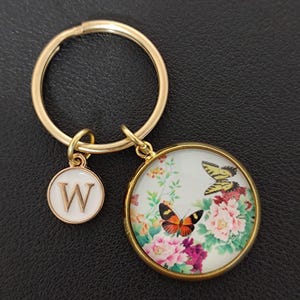 Peony Butterfly Keychain Cabochon Gift For Girl