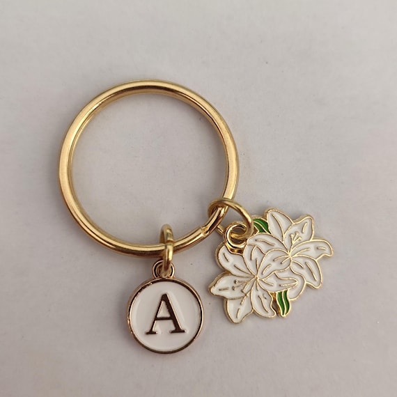 White Lily Keychain Personalized Gift for Girl - Etsy
