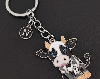 Personalized Cow Keychain Gift Silver Tone