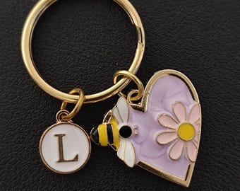 Love Heart Keychain: Personalized Honey Bee Keyring