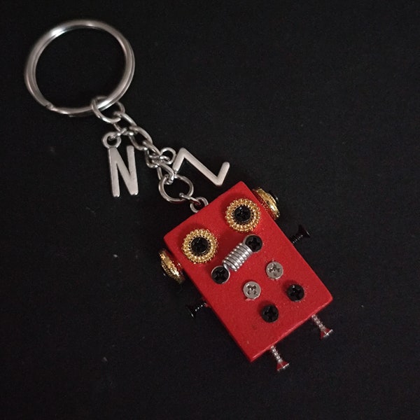 Personalized Wooden Robot Keychain Punk Style