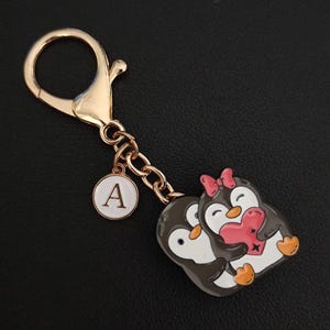 Personalized Penguin Couple Dual-Purpose Bag Charm Or Pin