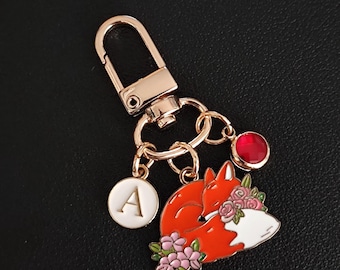 Personalized Sleeping Fox Bag Charm With Initial