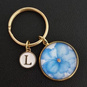 Blue Flower Keychain Cabochon Gift For Girl