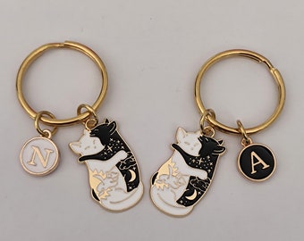 Hugging Cat Day And Night Keychain Personalized Gift