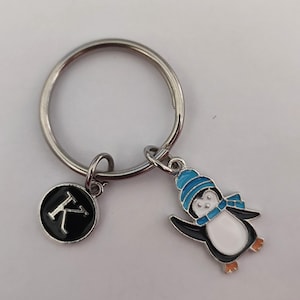 Personalized Penguin Keychain Gift Silver Tone