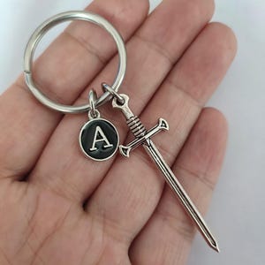 Sword keychain in use