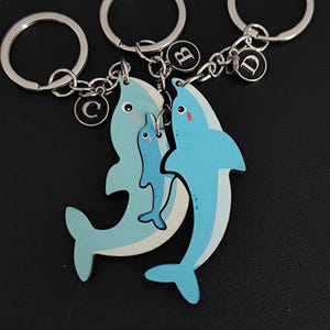 Personalized Dolphin Family Wooden Keychain Gift