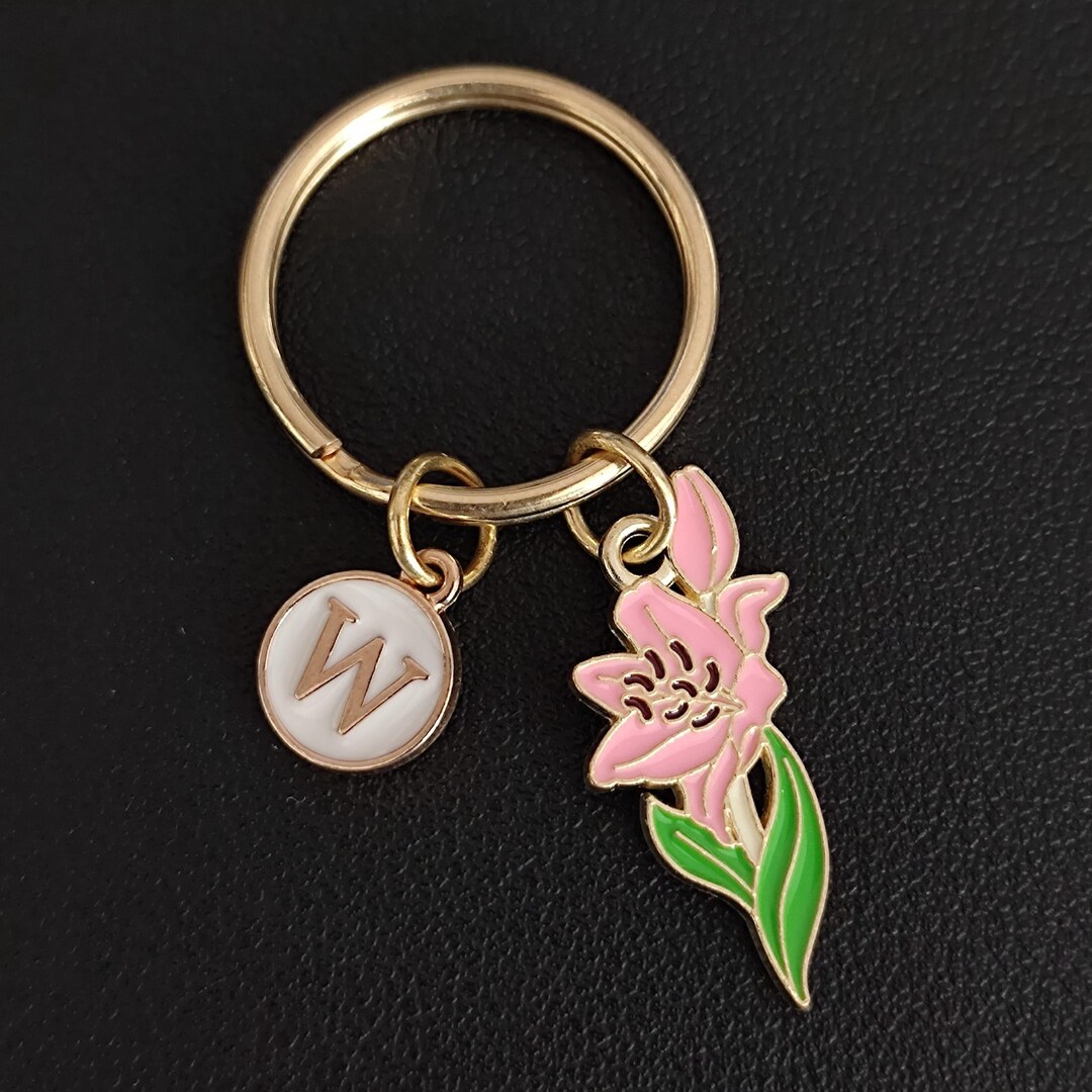Pink Lily Keychain Personalized Gift for Girl - Etsy