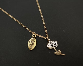 Personalized Birth Flower Necklace For Birthday Gold Tone