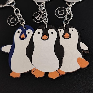 Personalized Penguin Family Wooden Keychain Gift