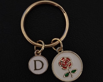 Rose Flower Keychain - Initial Charm Keyring