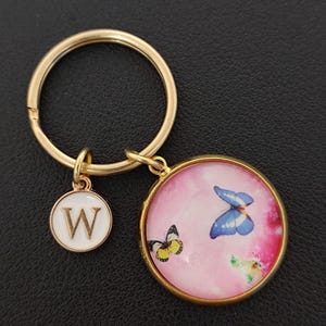 Double Butterfly Keychain Cabochon Gift For Girl