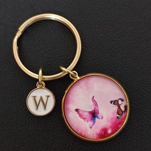 Pink Butterfly Keychain Cabochon Gift For Girl