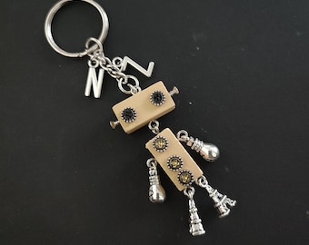 Punk Style Wooden Robot Keychain Personalized