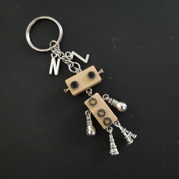 Punk Style Wooden Robot Keychain Personalized