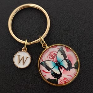 Rose Butterfly Keychain Cabochon Gift For Girl