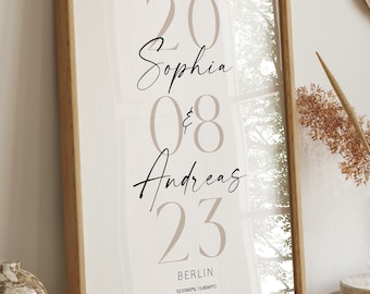 HappyArts® Wedding Poster, Personalized Wedding Picture with Coordinates for Bride and Groom, Wall Art, Gift for Bride and Groom, A4 A3, with or without frame