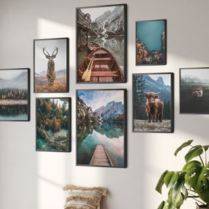 HappyArts® | 8 Premium Poster Set | Nature Lake Mountains Forest DIN A4 A3 Living Room Bedroom Decoration (without frame)