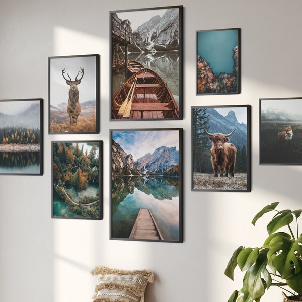 HappyArts® | 8er Premium Poster Set | Natur See Berge Wald DIN A4 A3 Wohnzimmer Schlafzimmer Dekoration (ohne Rahmen)