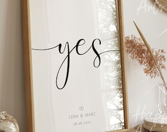 HappyArts® Wedding Poster Personalized Wedding Picture YES Bride Groom Wall Art Gift Bride and Groom A4 A3 with or without frame
