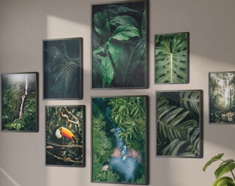 HappyArts® | 8-piece / 6-piece Premium Poster Set | Urban Jungle Plants Palm Monstera Botany DIN A4 A3 Living Room Bedroom Decoration Frame