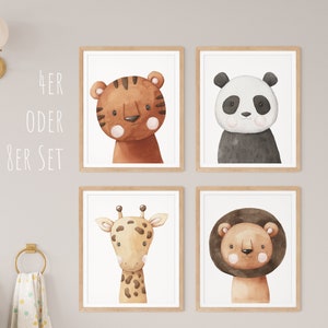 HappyArts® children's room pictures for boys and girls | A4 Set of 4/8 Safari Children's Room Decoration Baby Room Jungle Scandinavian Animals