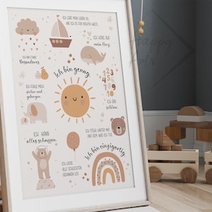 HappyArts® Kinderzimmer Affirmationsposter XXL Jungen & Mädchen | Affirmationen A4 A3 Poster Set Boho Wandbilder Deko ohne mit Rahmen