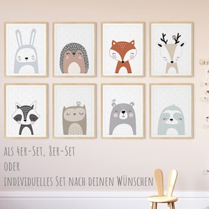 HappyArts® Immagini per la cameretta dei bambini per ragazzi e ragazze, formato A4, set da 8 animali della foresta, cameretta dei bambini, cameretta dei bambini, poster con animali della foresta, animali scandinavi