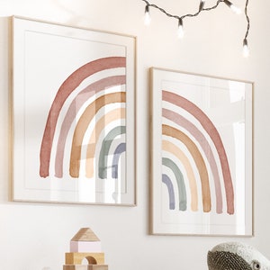 Immagini della cameretta dei bambini HappyArts® per ragazzi e ragazze | Poster A4 A3 set di 2 quadri da parete arcobaleno boho decorazione cameretta dei bambini senza cornice