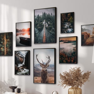 HappyArts® | 8 Premium Poster Set | Nature Deer Mountains Lake Forest DIN A4 A3 Living Room Bedroom Decoration (without frame)