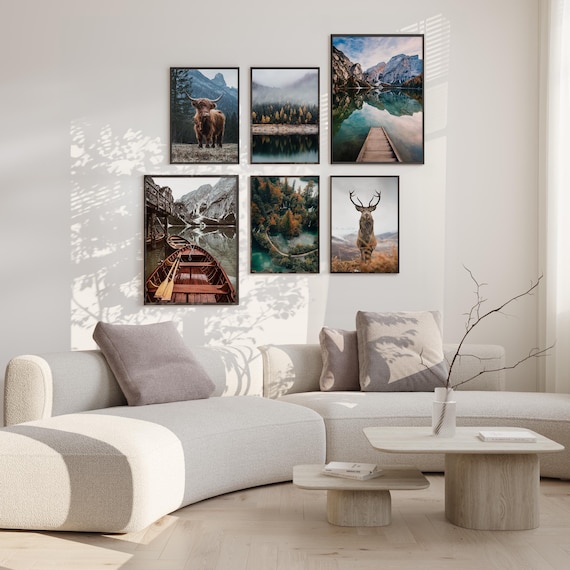 HappyArts® | 6er Premium Poster Set | Natur See Berge Wald DIN A4 A3 Wohnzimmer Schlafzimmer Dekoration (ohne mit Rahmen)