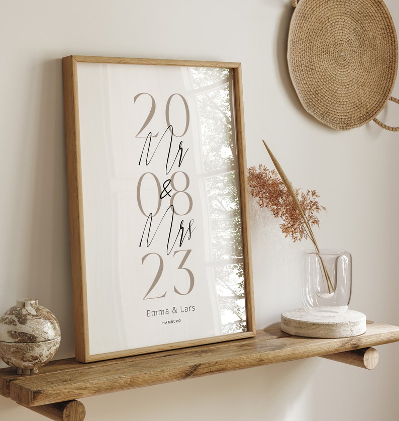 Hochzeitsposter Geschenk Brautpaar Bräutigam Heiraten Rahmen Braut Mr Mrs