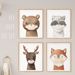 HappyArts® Kinderzimmer Bilder für Jungen und Mädchen | A4 Set Waldtiere Kinderzimmer Deko Babyzimmer Waldtiere Poster Skandinavische Tiere