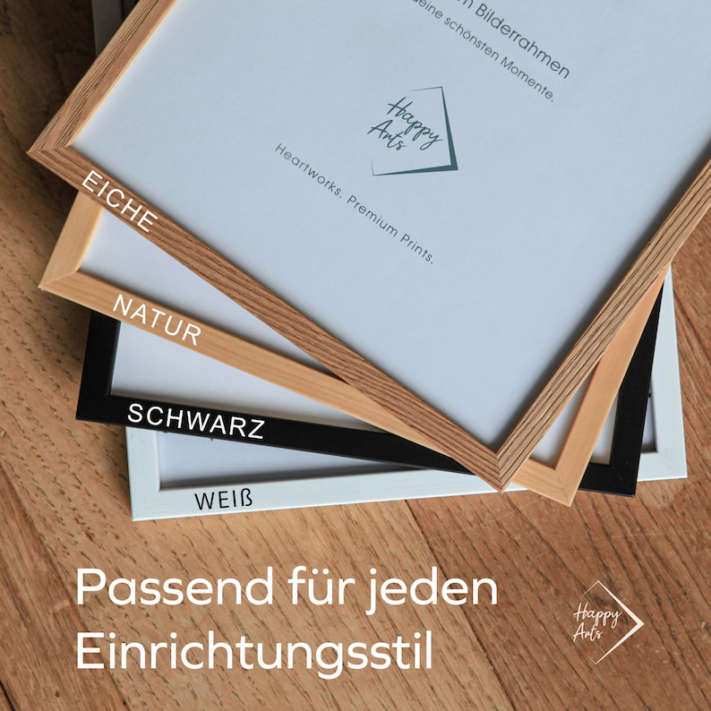 Bilderrahmen aus Echtholz direkt mitbestellen im Format DIN A4 / DIN A3. Unsere Farben:Eiche, Natur, Schwarz, Weiß.