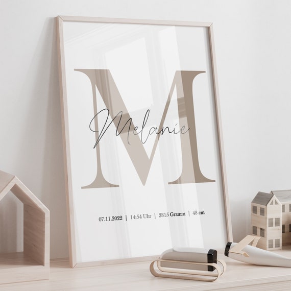 HappyArts® Namensposter personalisiert Wandbild Geburtsposter Digital Name Kinder Minimalistisch A4 A3 Taufgeschenk ohne mit Rahmen